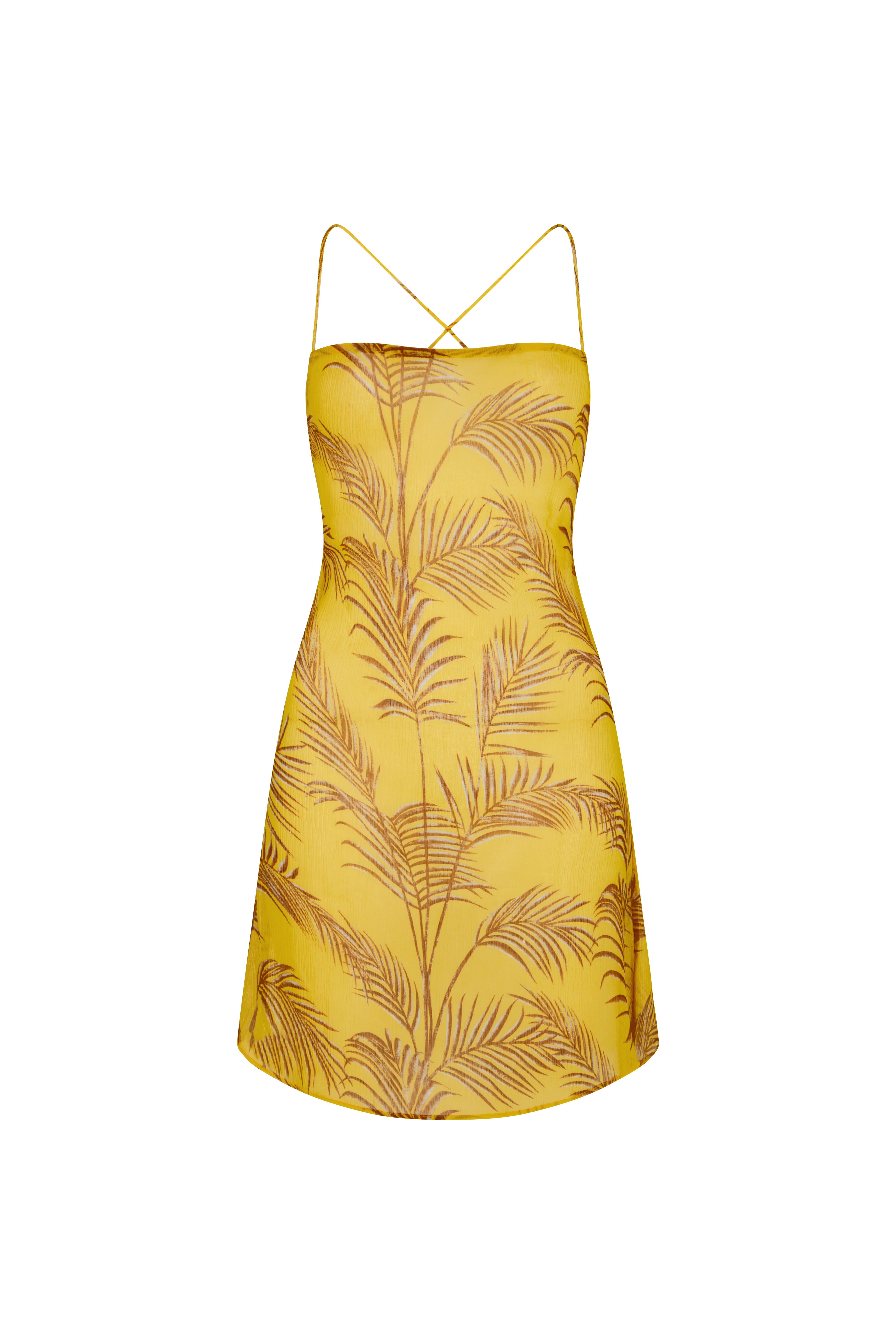 MOSS Sunset Palm - Mini Yellow Silk Slip Dress - Image 5