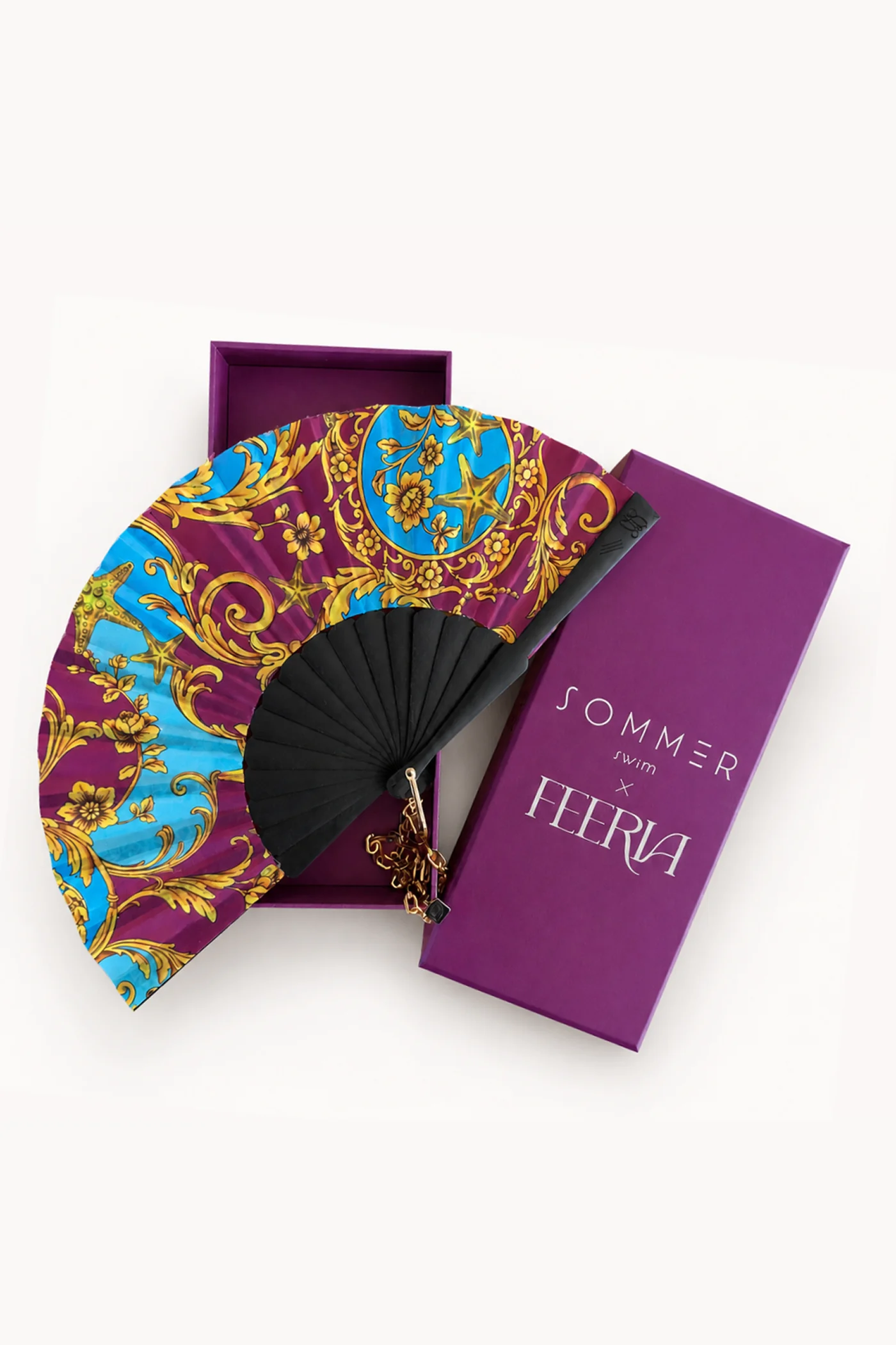 Opus Print Hand Fan - Blue Hand Fan - Image 3